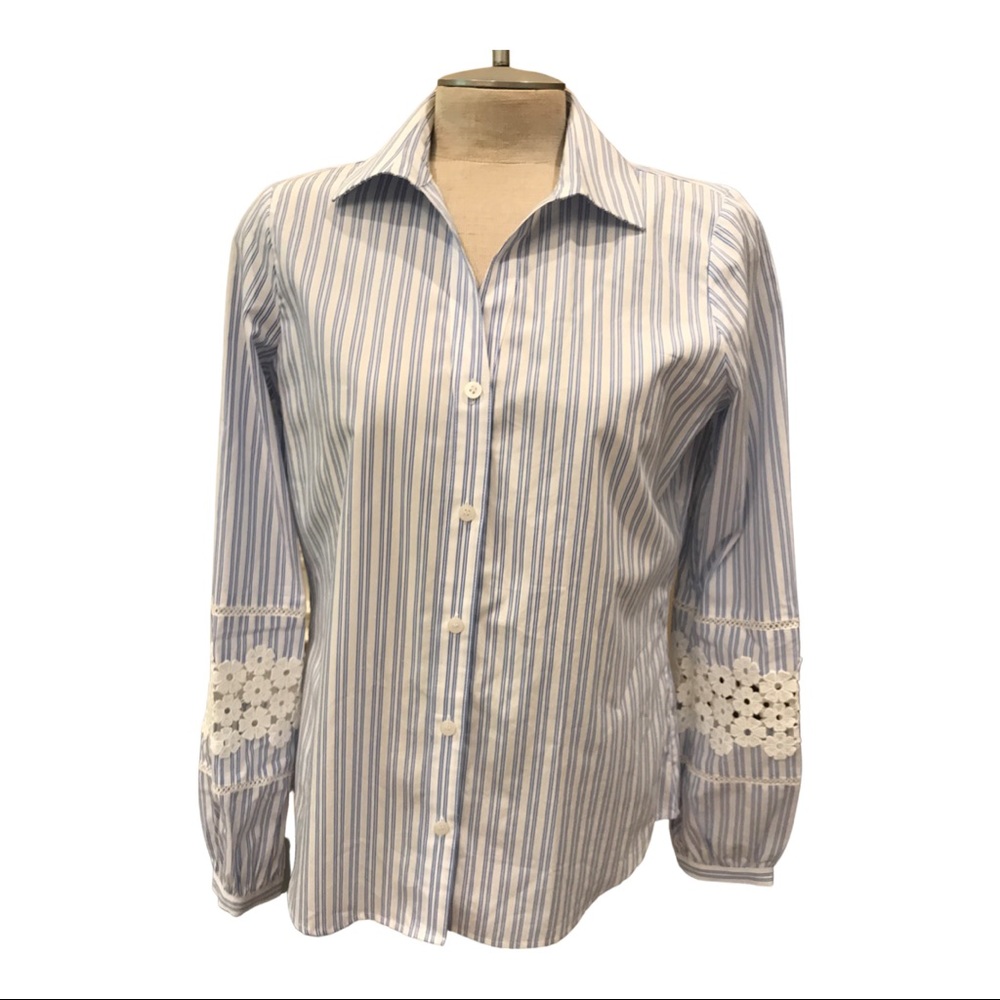 Karl Lagerfeld, vertical stripes, lace floral